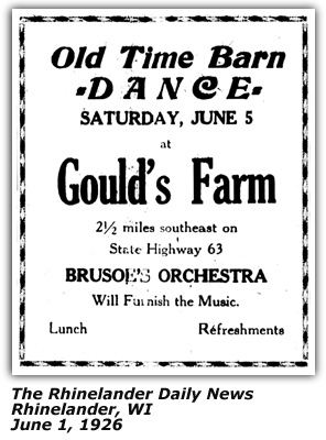 Promo Ad - Old Time Barn Dance at Gould's Farm - Brusoe's Orchestra - June 1926