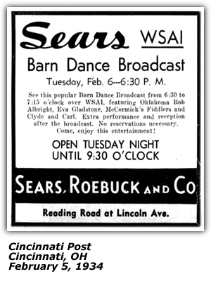Promo Ad - February 1934 - WSAI Barn Dance - Cincinnati, OH