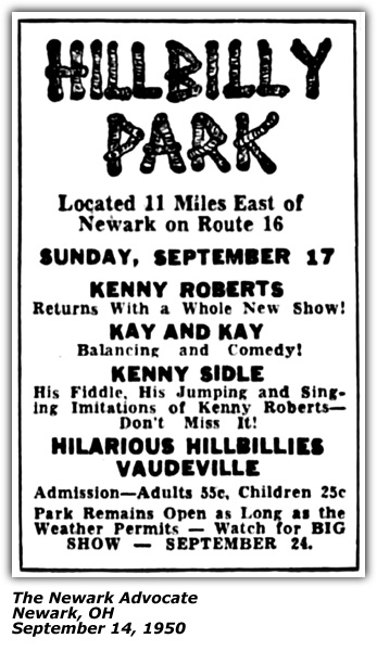 Promo Ad - Hillbilly Park - 1950 Kenny Sidle - Kenny Roberts - Kay and Kay - Hilarious Hillbillies