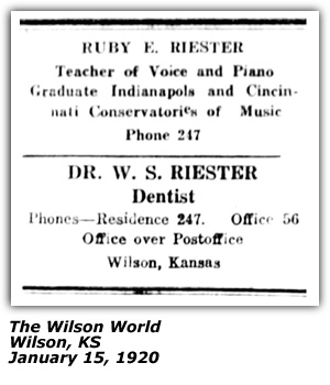 Promo Ad - W. S. Riester - Dentist - Wilson, KS - January 1920