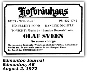 Promo Ad - Hofbrauhaus - Edmonton, AB - Olaf Sveen - August 1972