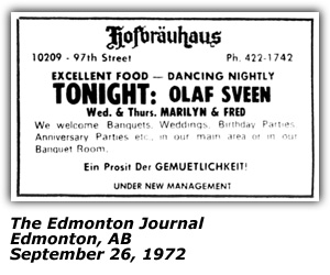 Promo Ad - HOfbrauhaus - Edmonton, AB - Olaf Sveen - September 1972