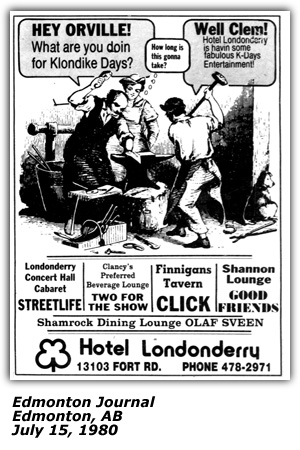 Promo Ad - Hotel Londonderry - Klondike Days - Shamrock Dining Lounge - Olaf Sveen - July 1980