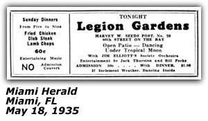 Promo Ad - Legion Gardens - Miami, FL - Jack Thurston - May 18, 1935