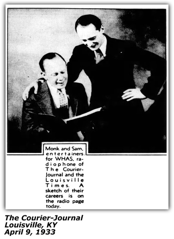 Photo with Caption - Monk and Sam - WHAS Promo - April 1933